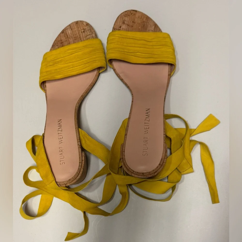 Stuart Weitzman Jonquil Suede Ankle Wrap Mustard Yellow Sandals | Sz 9